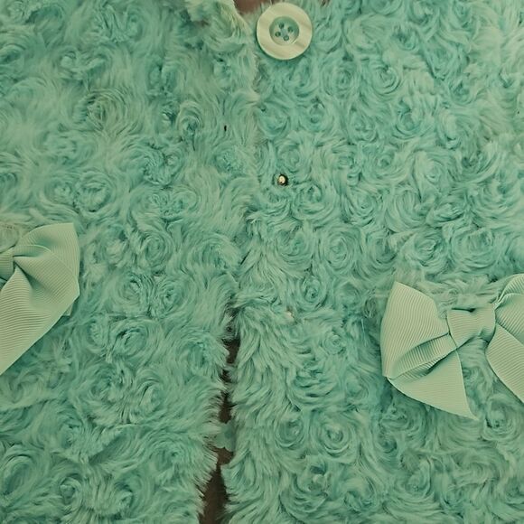 HP Little Me Toddler Girl Faux Fur Spring Jacket 12 Months Light Aqua - Picture 13 of 16